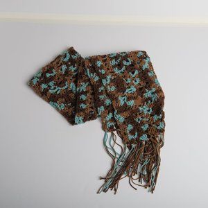 Brown and Teal Hand Knitted Scarf